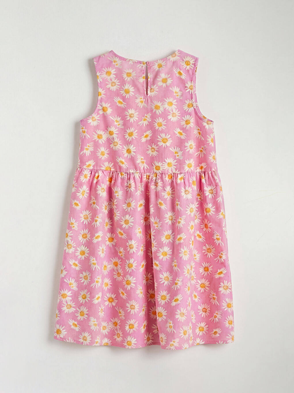 Pembe Bisiklet Yaka Çiçekli Kız Çocuk Poplin Elbise-1