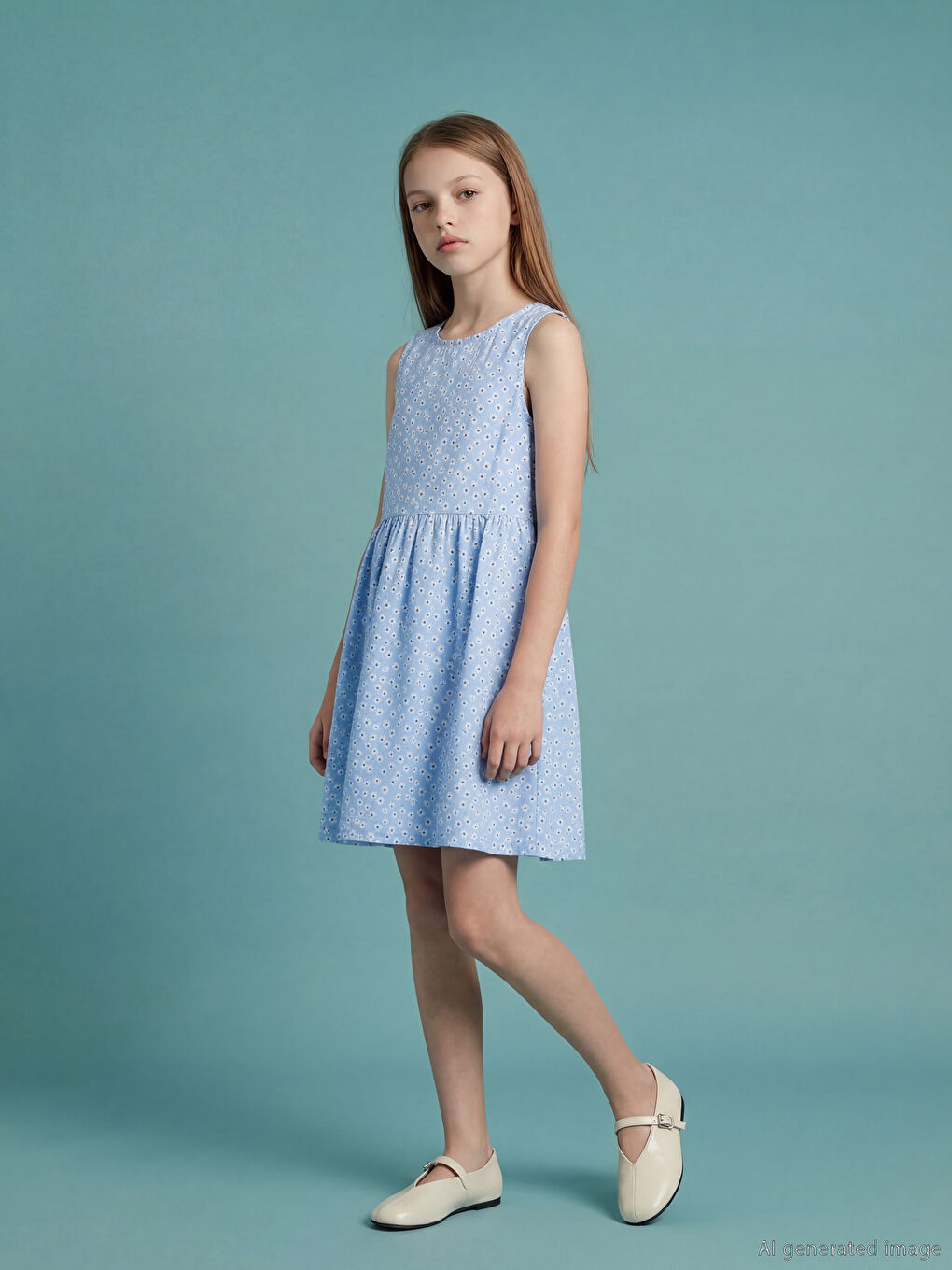 дөңгелек жағалы гүлді қыздарға арналған көйлек