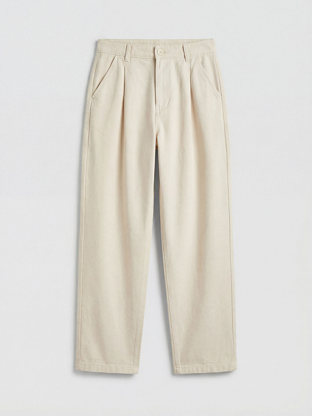 Ekru Keten Karışımlı Pileli Erkek Çocuk Pantolon	