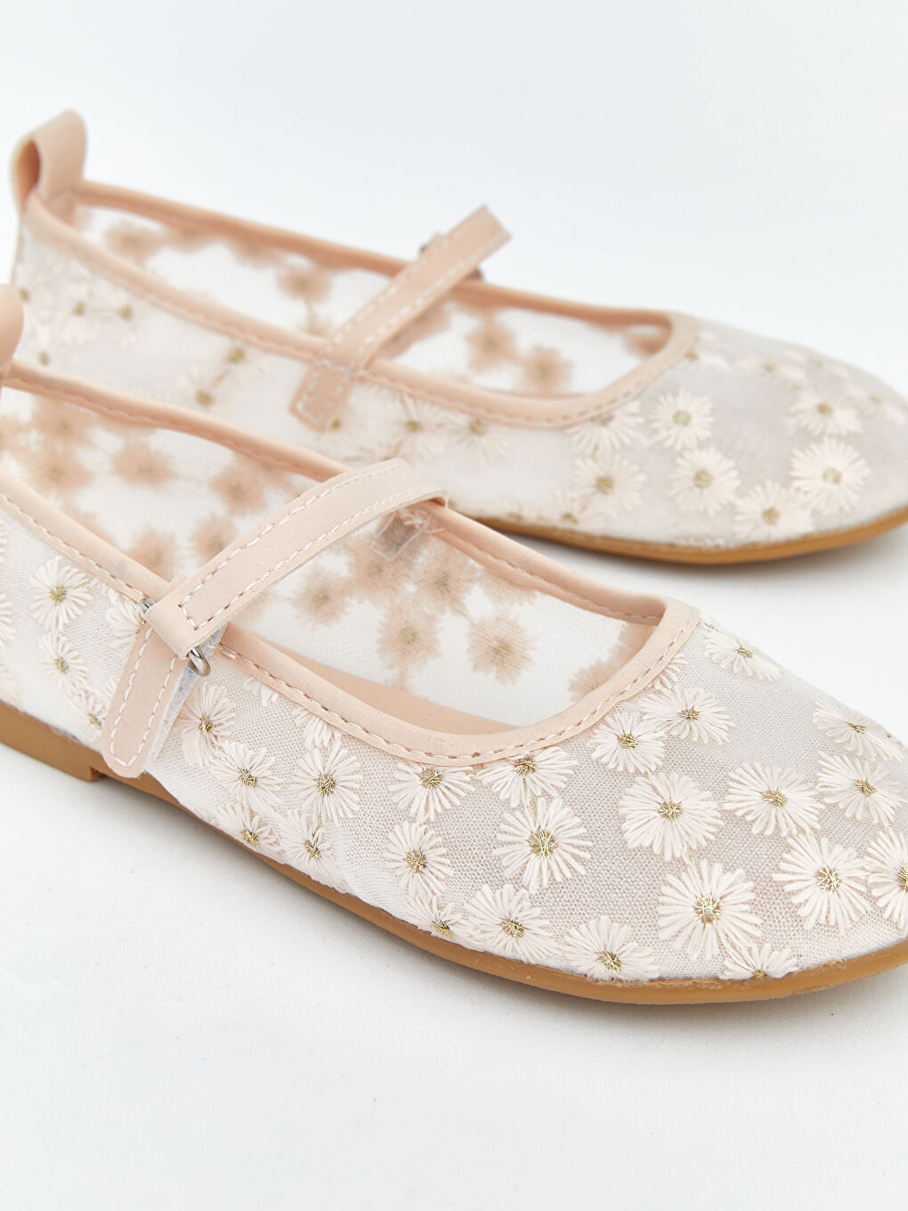 Pembe Çiçek Nakışlı Kız Bebek Babet-2