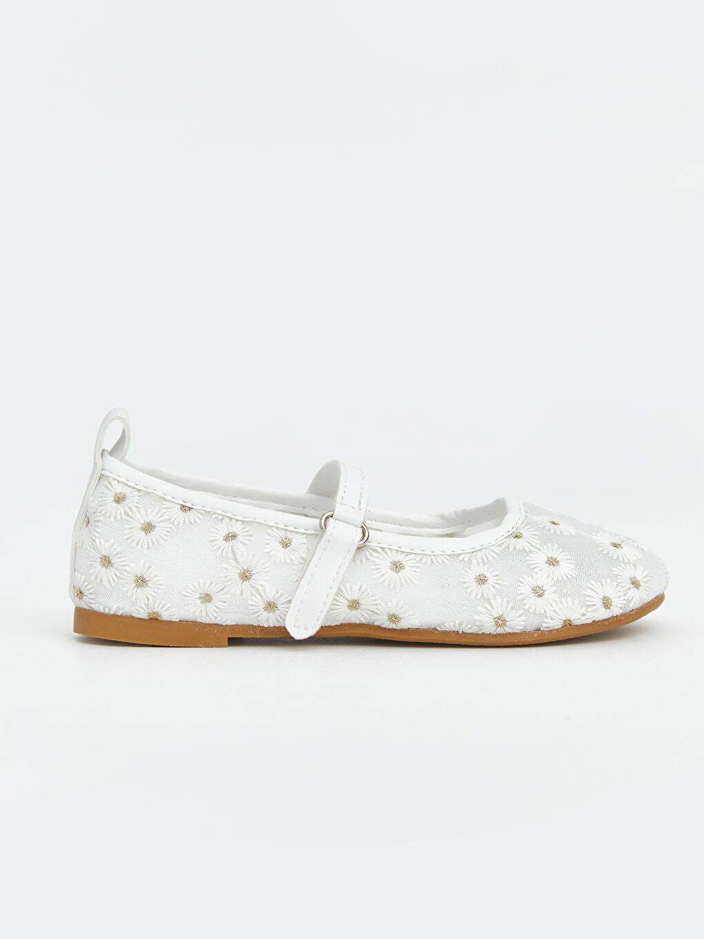 Beyaz Çiçek Nakışlı Kız Çocuk Babet-1