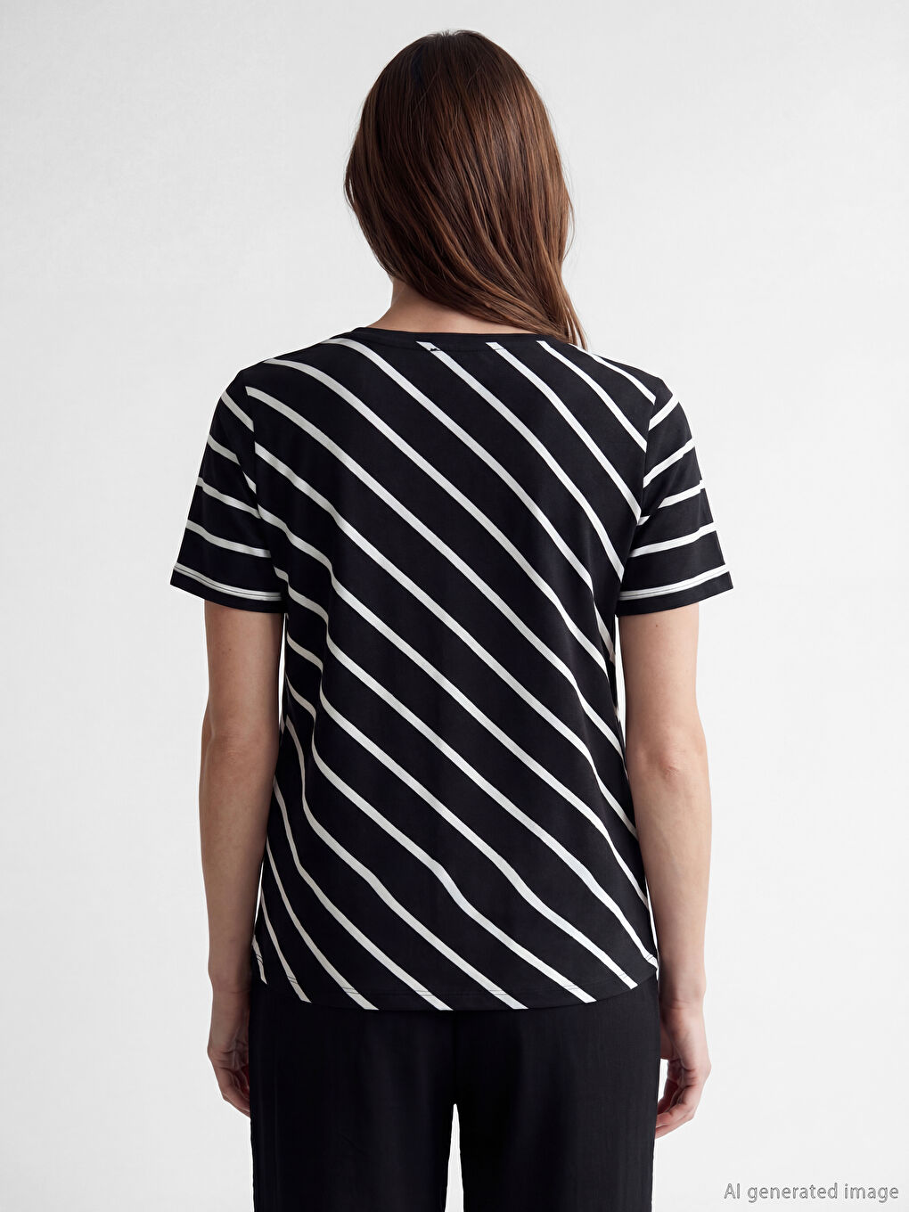V Neck Striped Women's T-Shirt-3