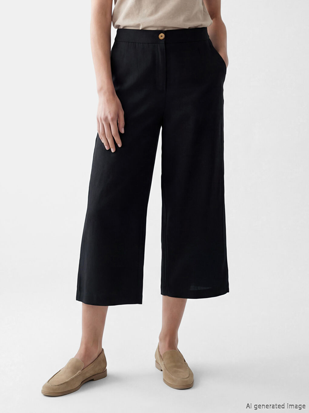 Siyah Beli Lastikli Standart Fit Kadın Kapri-1