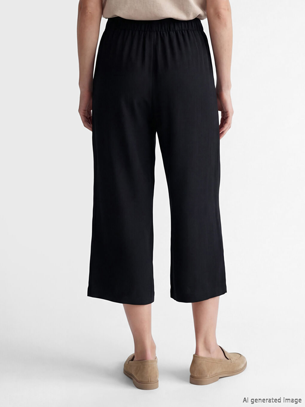 Siyah Beli Lastikli Standart Fit Kadın Kapri-2