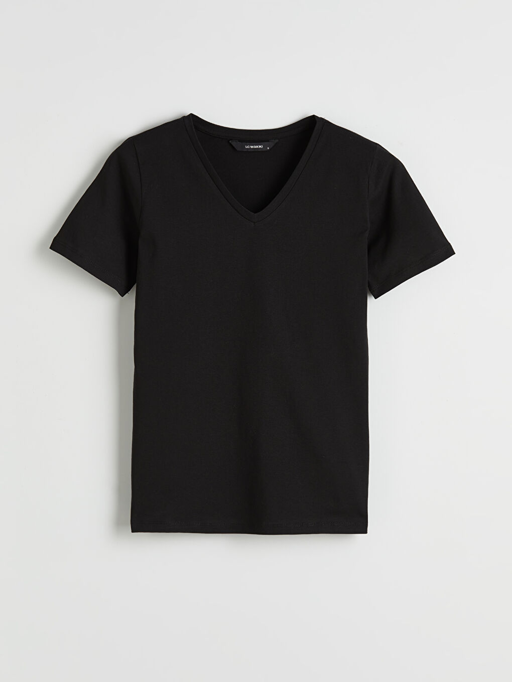 Siyah V Yaka Kadın Tişört-4