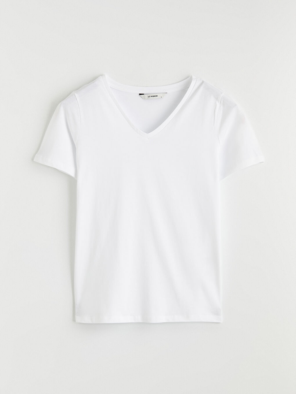 Beyaz V Yaka Kadın Tişört-4