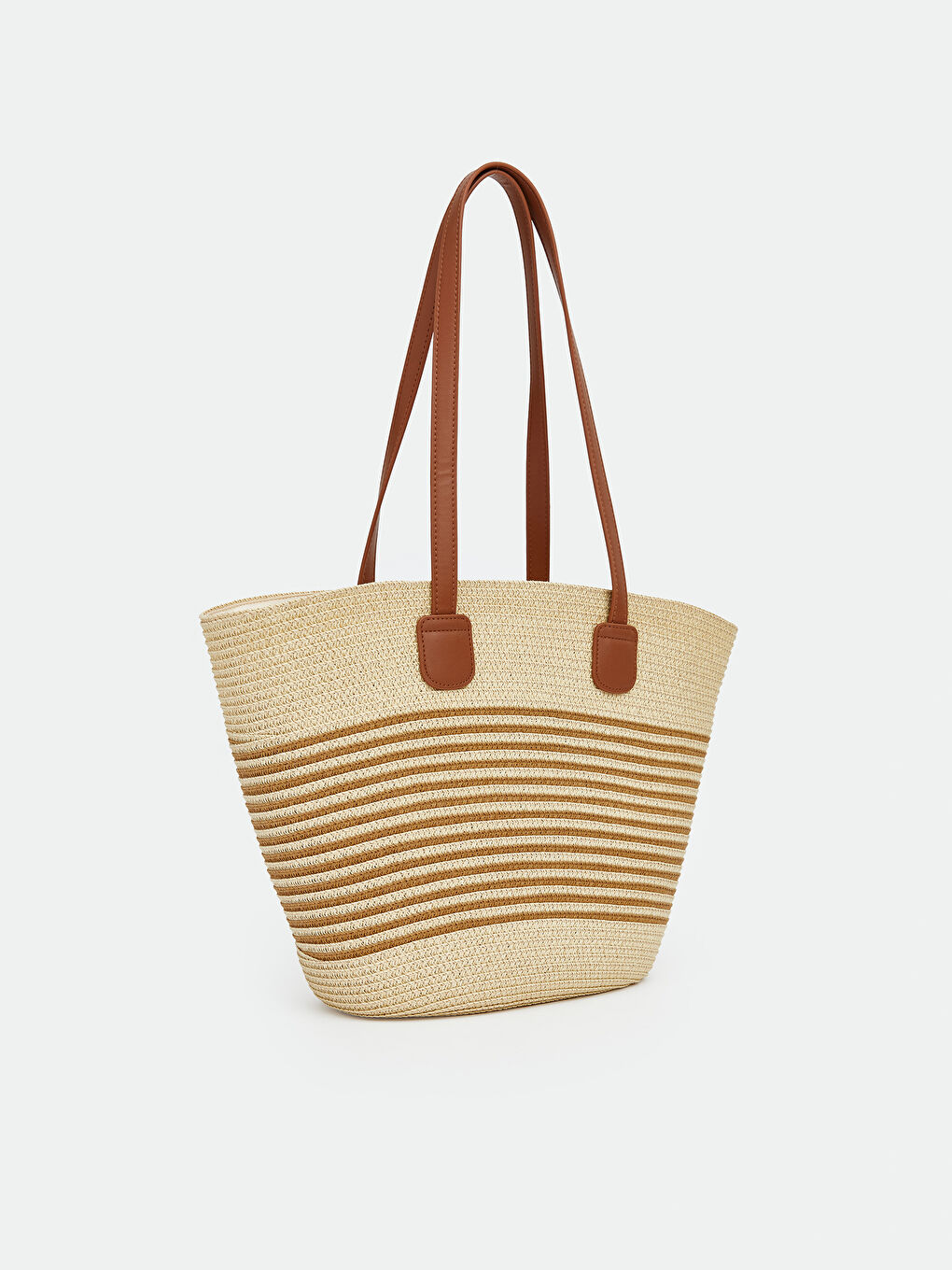 Bej Kadın Hasır Plaj Çantası-1