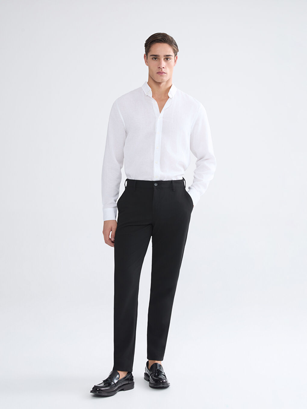 Siyah Dar Kalıp Erkek Chino Pantolon