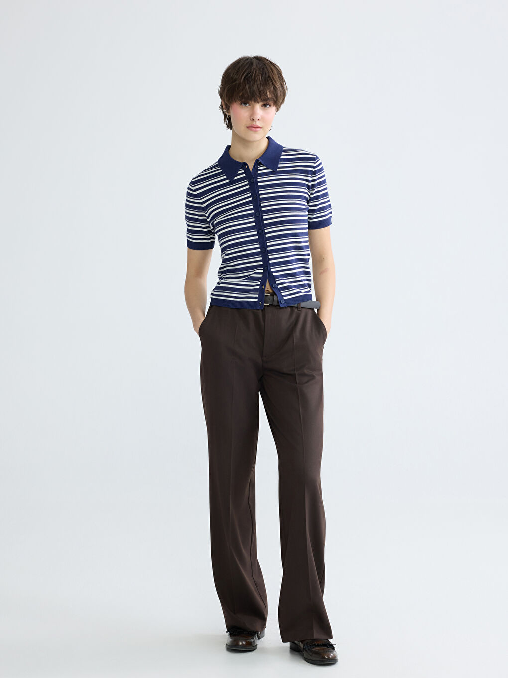 كارديجان تريكو مُخَطَّط للسيدات بياقة بولو-1