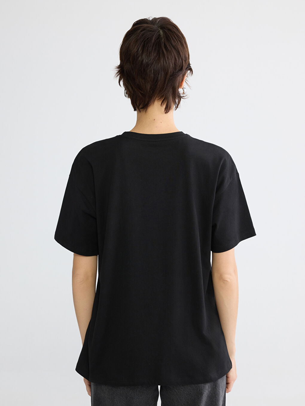 Siyah Bisiklet Yaka Los Angeles Baskılı Kadın Tişört-3