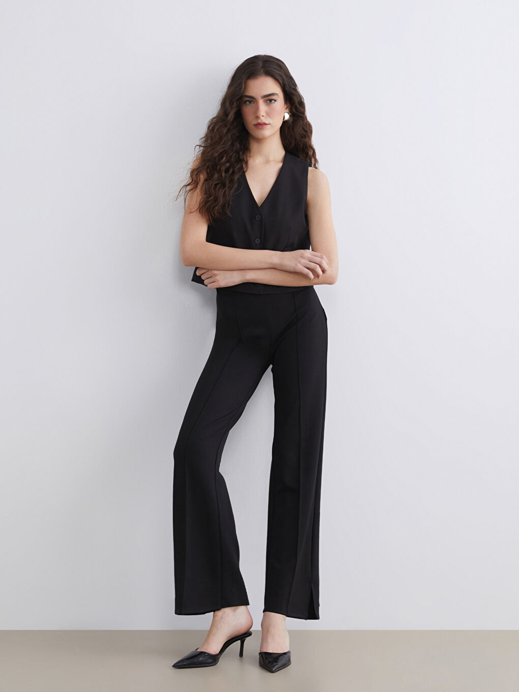 Siyah Beli Lastikli Soft Touch Kadın Pantolon