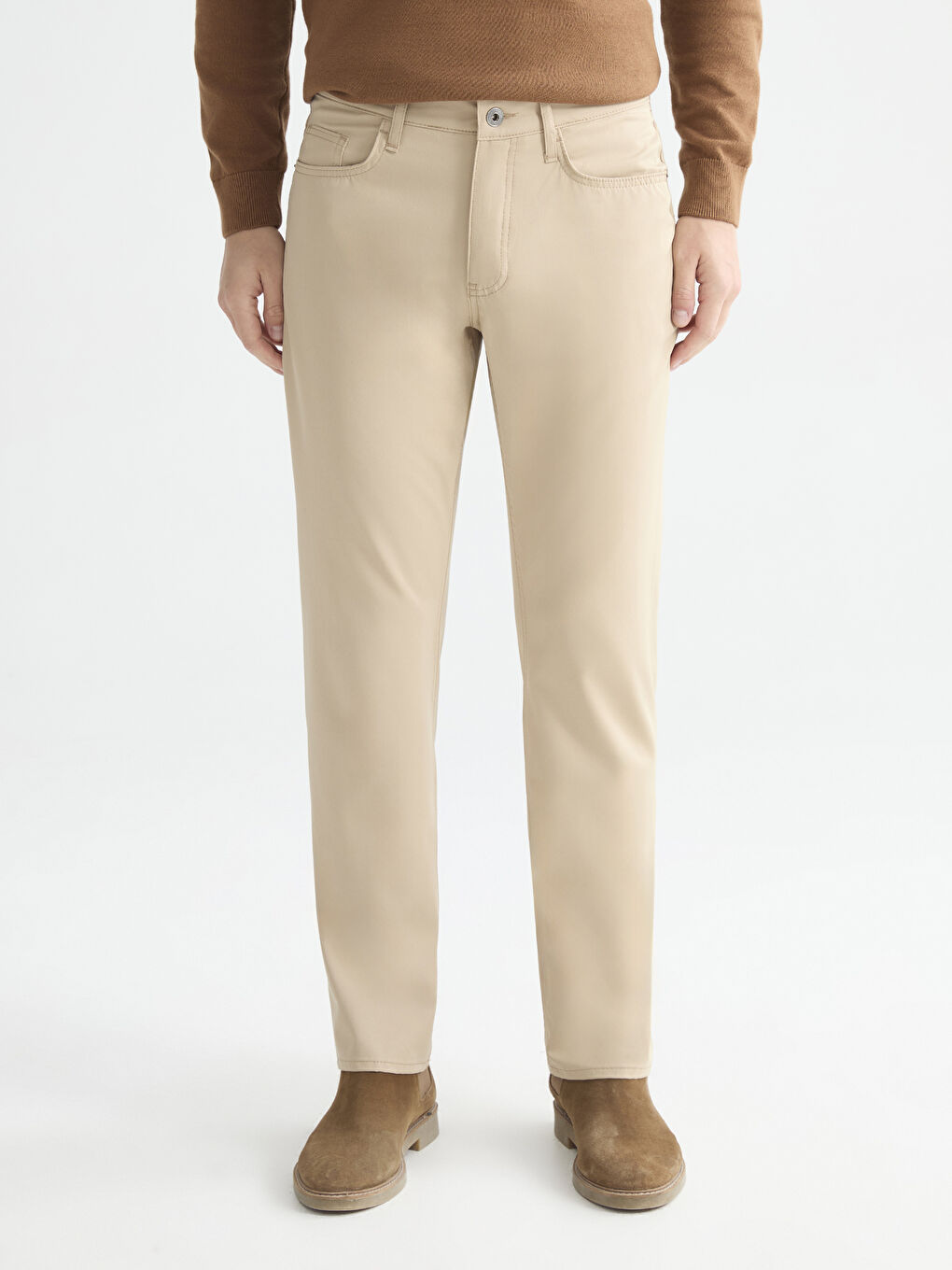Bej Standart Kalıp Erkek Pantolon-1