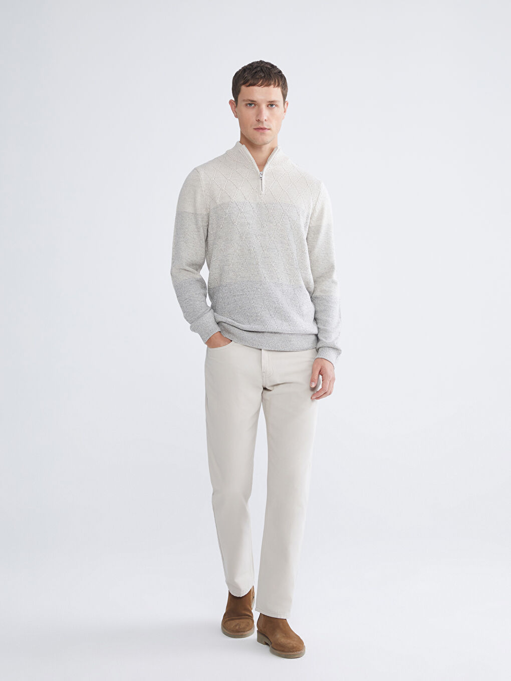 Ekru Standart Kalıp Erkek Pantolon