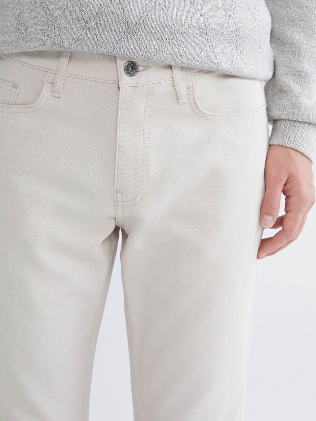 Ekru Standart Kalıp Erkek Pantolon-2
