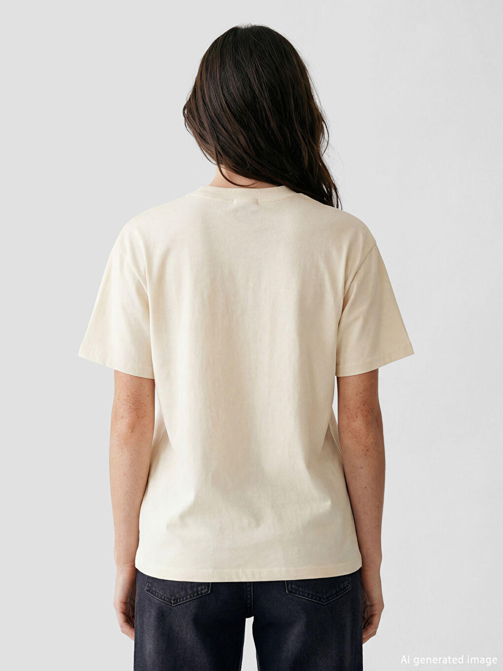 Bej Bisiklet Yaka Kadın Tişört-3