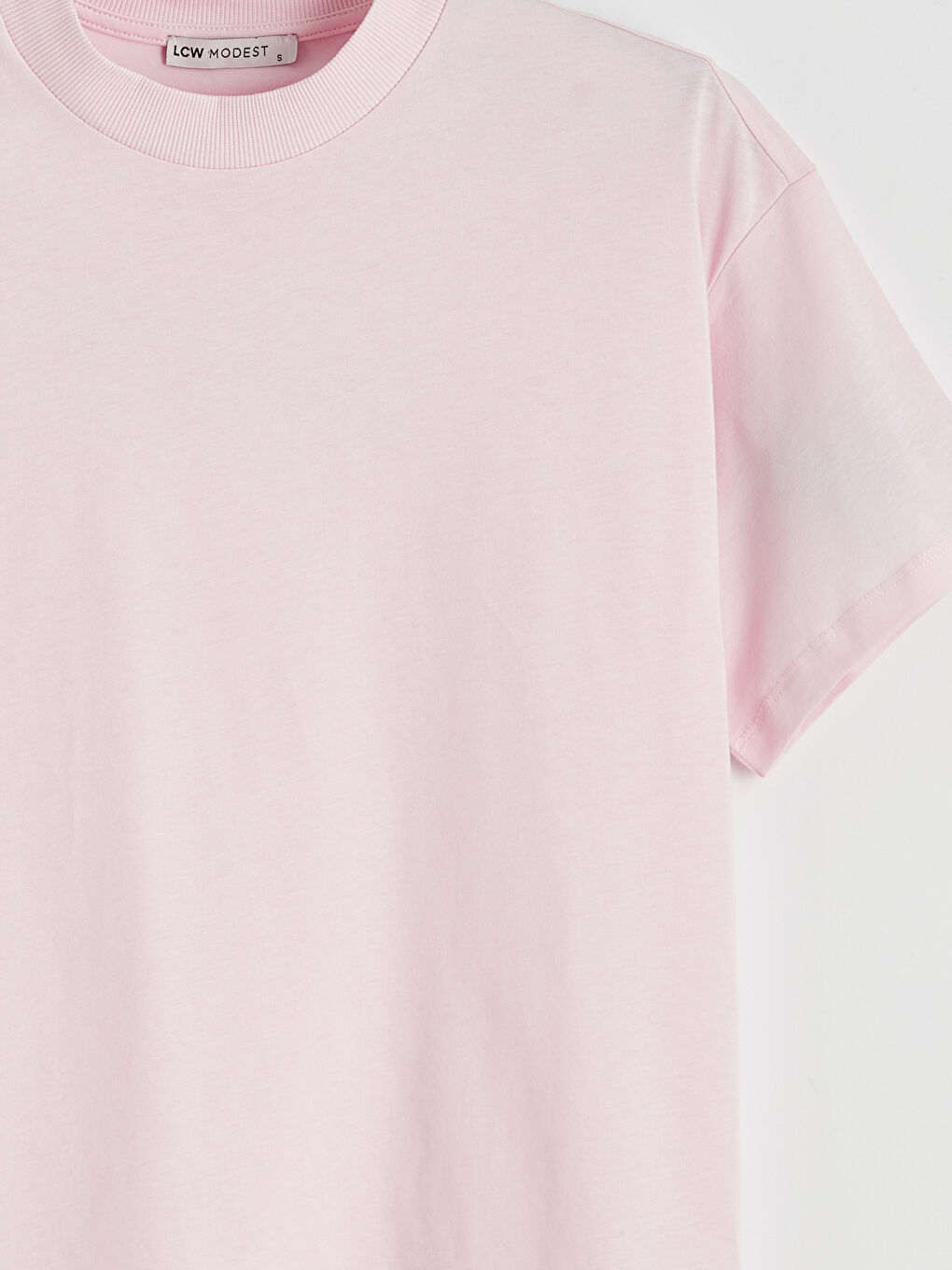 Pembe Bisiklet Yaka Kadın Tişört-5