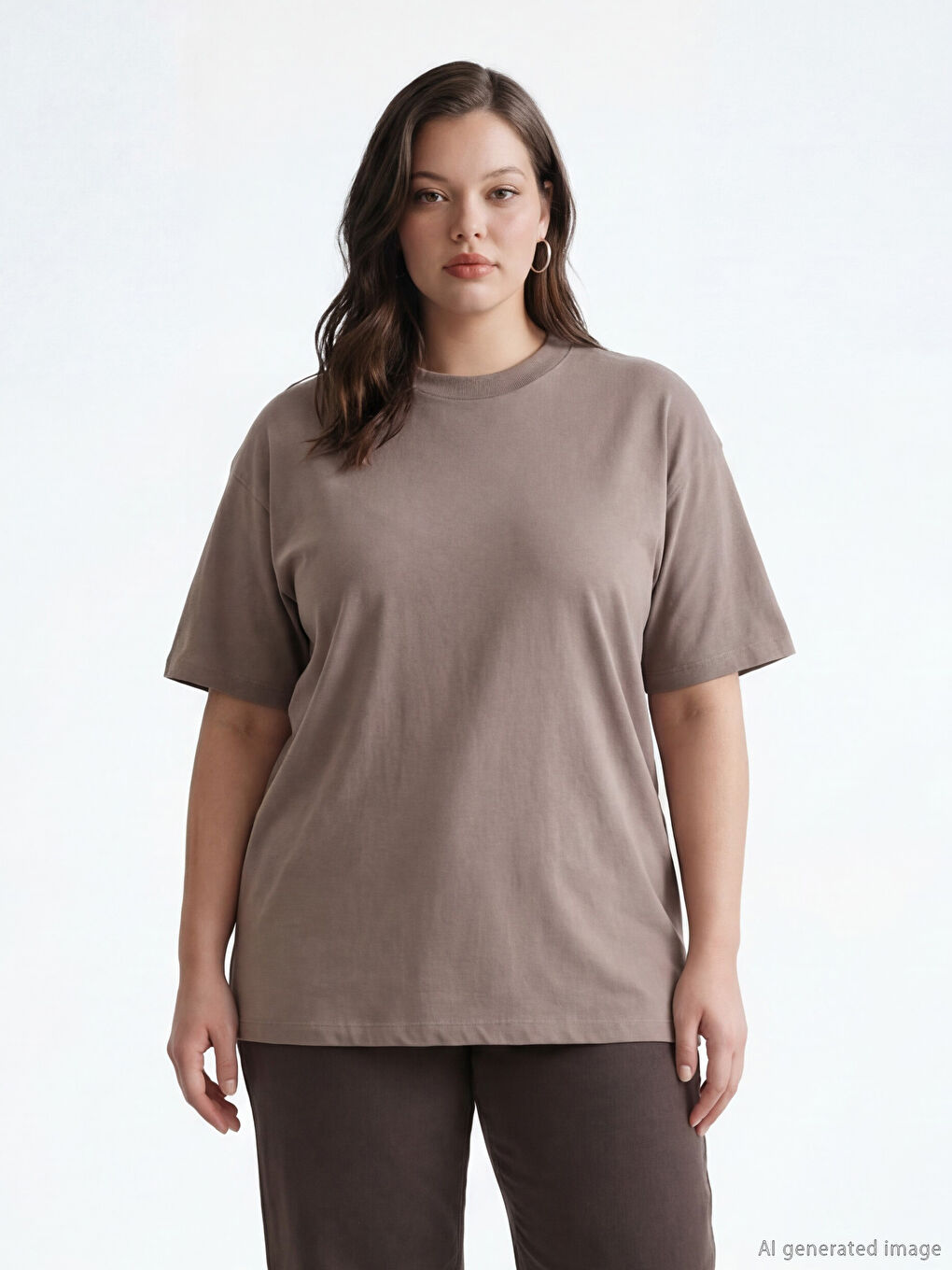 Kahverengi Bisiklet Yaka Kadın Tişört-1