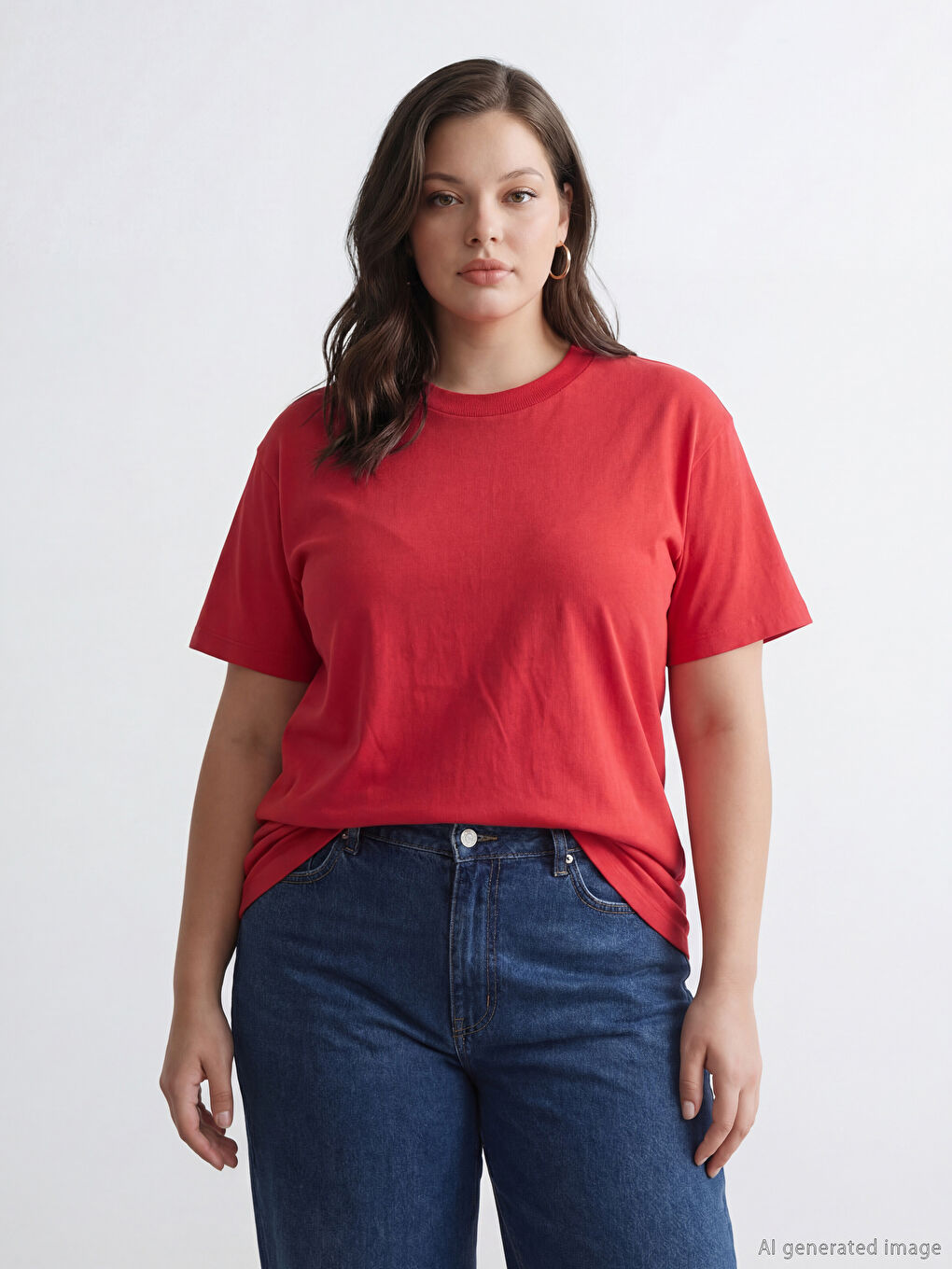 Kırmızı Bisiklet Yaka Kadın Tişört-1