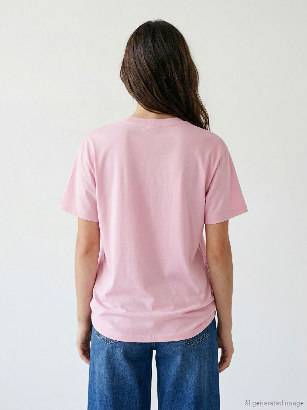 Pembe Bisiklet Yaka Baskılı Kadın Tişört-3