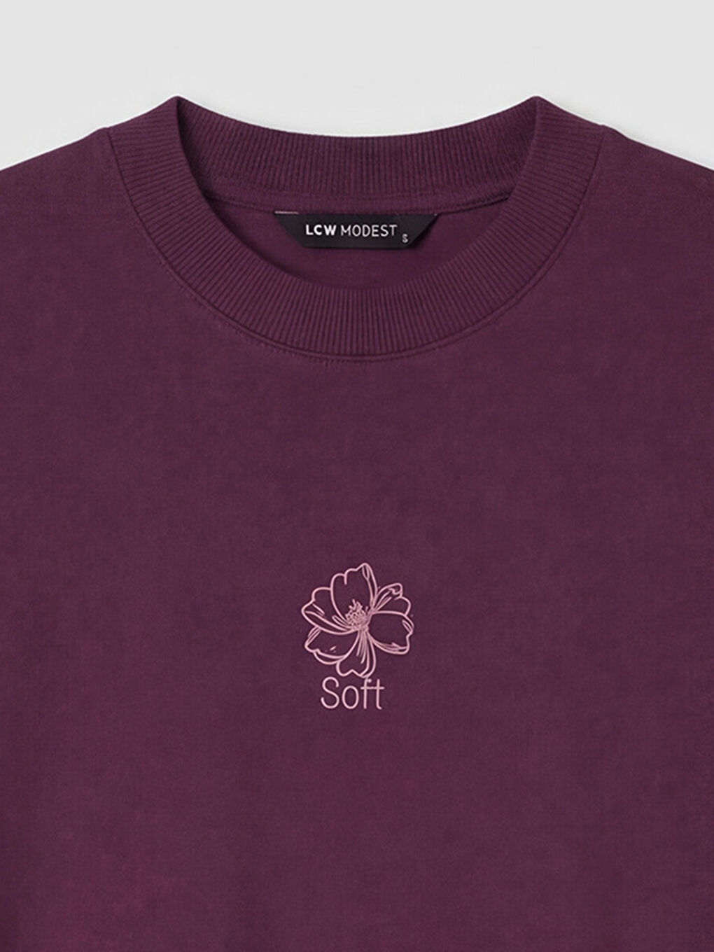 Mor Bisiklet Yaka Baskılı Kadın Tişört-2