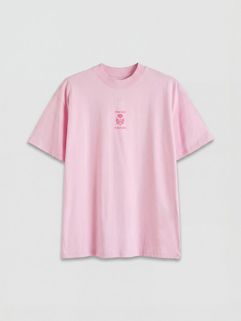 Pembe Bisiklet Yaka Baskılı Kadın Tişört-4