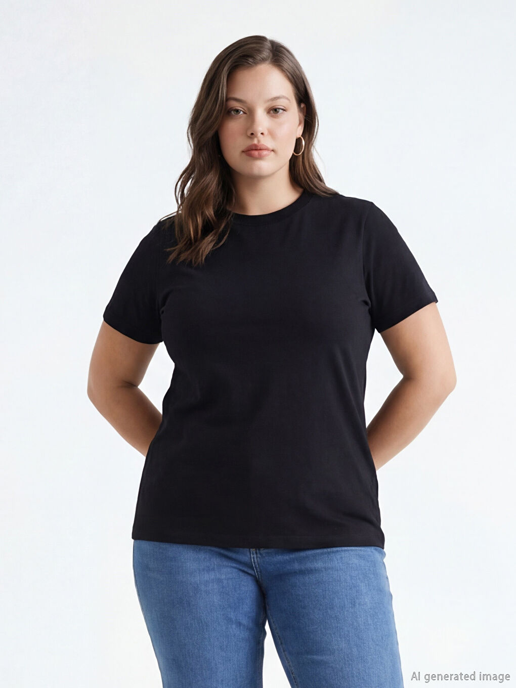 Siyah Bisiklet Yaka Kadın Tişört-1