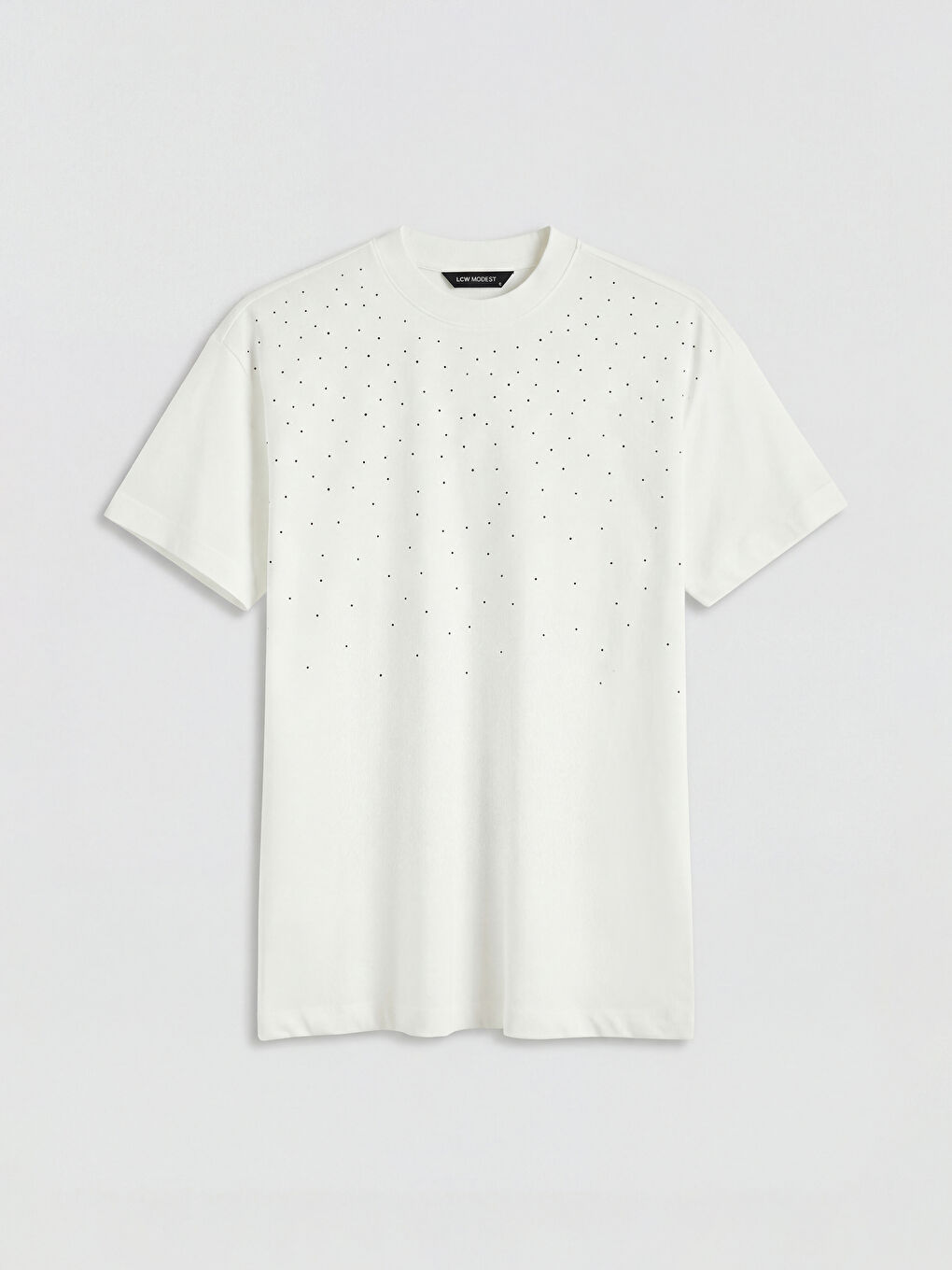 Ekru Bisiklet Yaka Puantiyeli Kadın Tişört