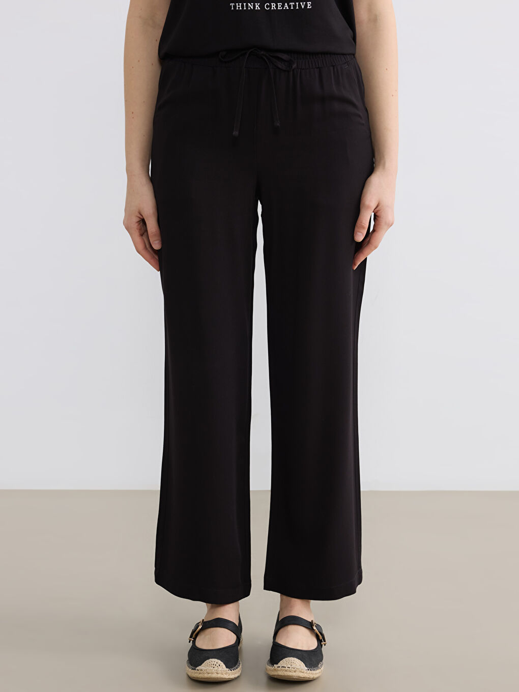 Siyah Beli Lastikli Kadın Pantolon-1