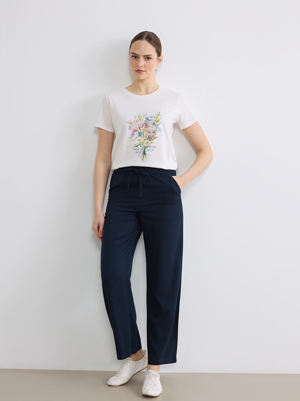 Lacivert Beli Lastikli Kadın Pantolon