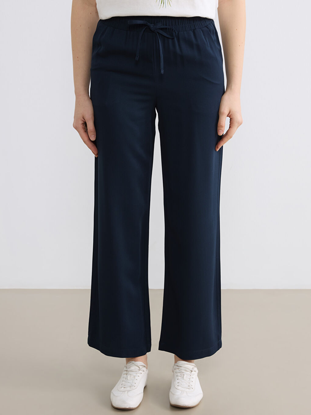 Lacivert Beli Lastikli Kadın Pantolon-1