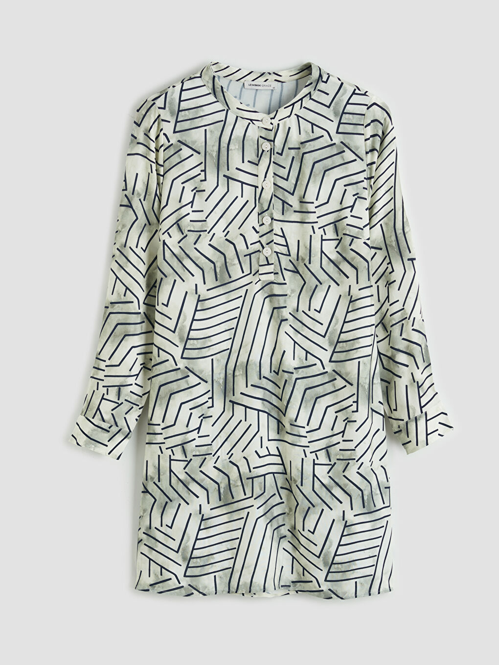 Bej Hakim Yaka Desenli Kadın Tunik