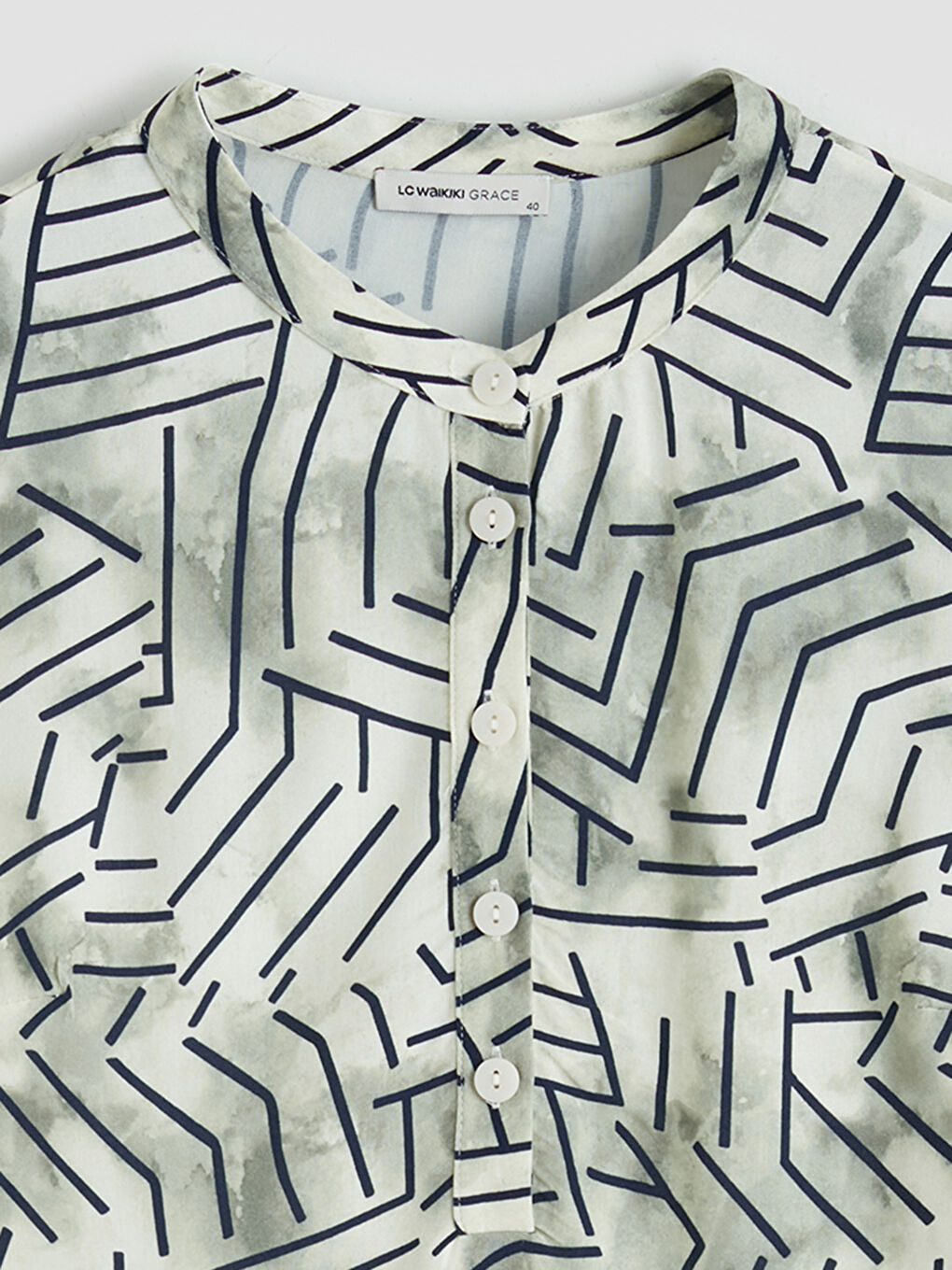 Bej Hakim Yaka Desenli Kadın Tunik-2