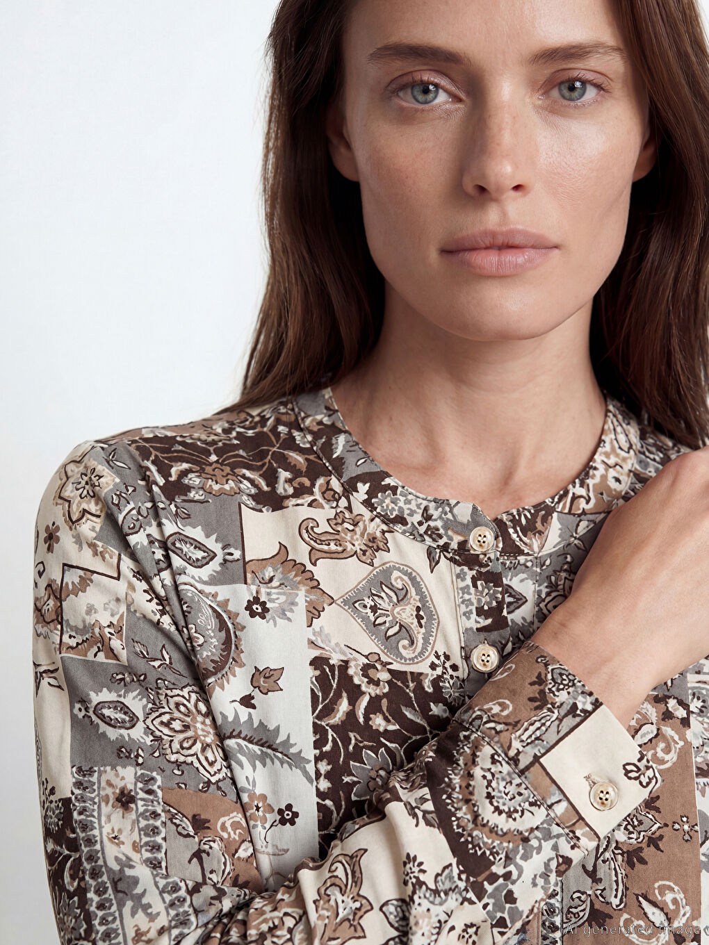 Band Collar Patterned Women's Tunic-2