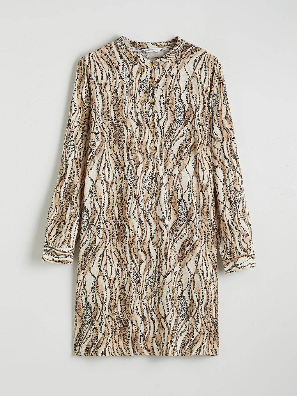 Kahverengi Hakim Yaka Desenli Kadın Tunik-4