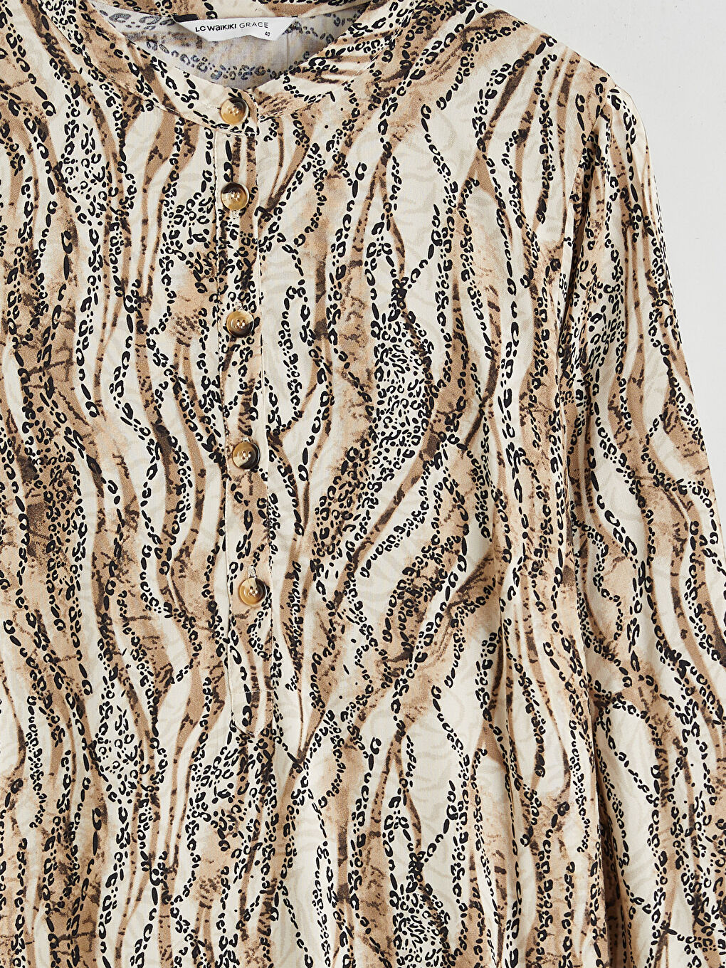 Kahverengi Hakim Yaka Desenli Kadın Tunik-5