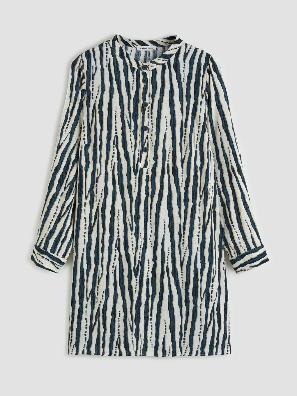 Ekru Hakim Yaka Desenli Kadın Tunik