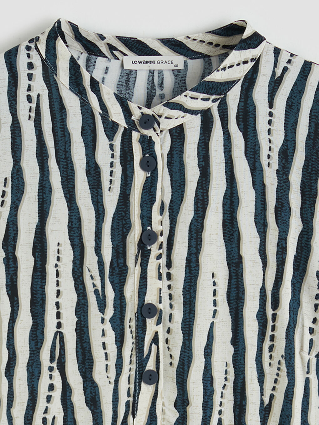 Ekru Hakim Yaka Desenli Kadın Tunik-2