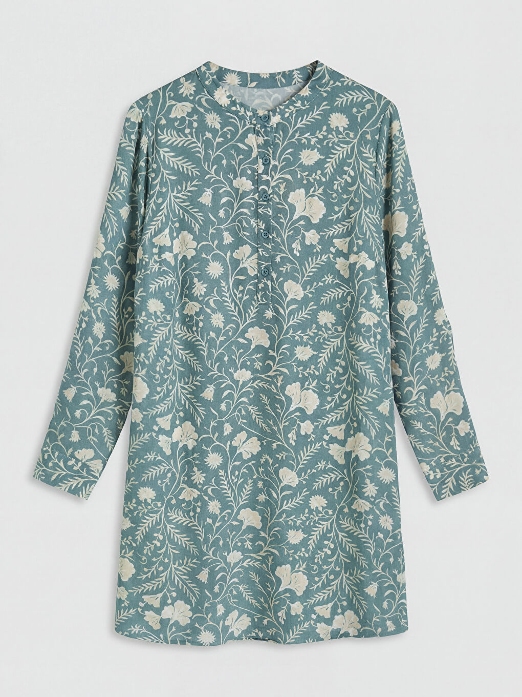 Yeşil Hakim Yaka Çiçekli Kadın Tunik