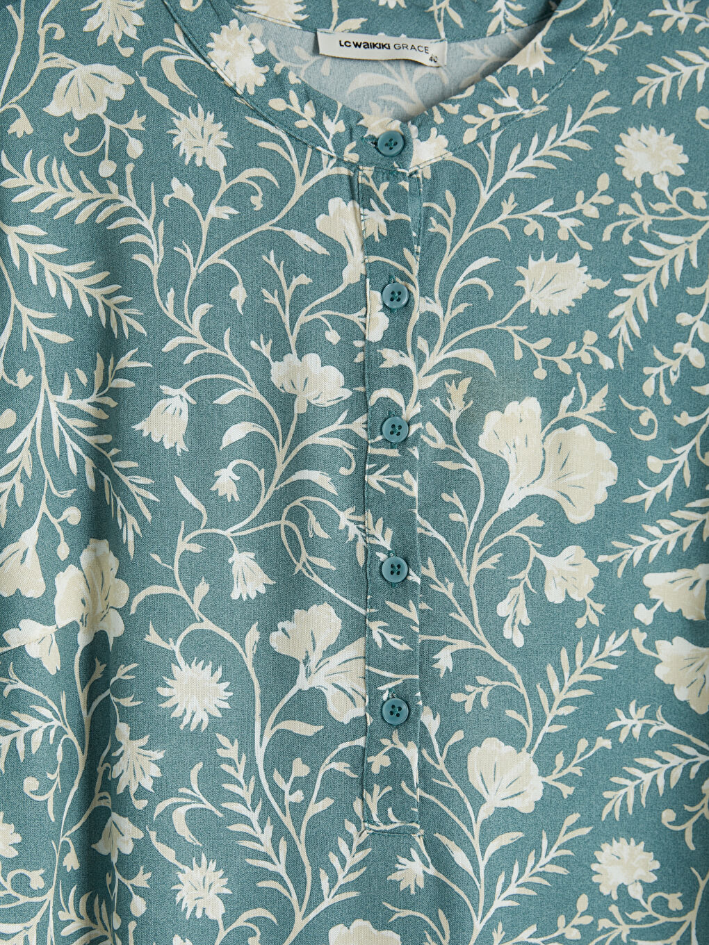 Yeşil Hakim Yaka Çiçekli Kadın Tunik-2