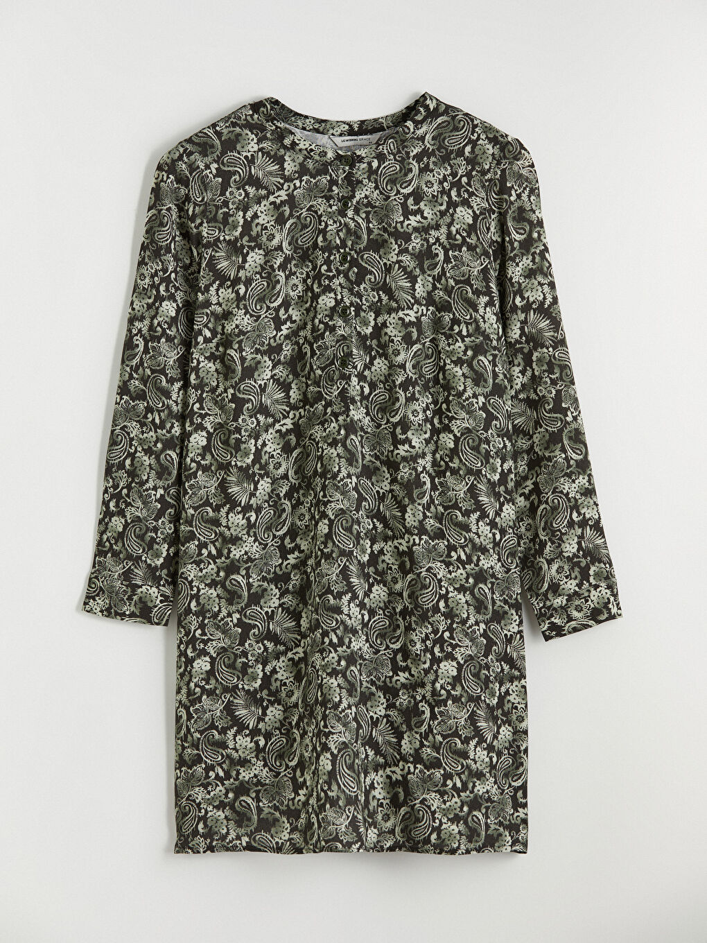 Yeşil Hakim Yaka Desenli Kadın Tunik