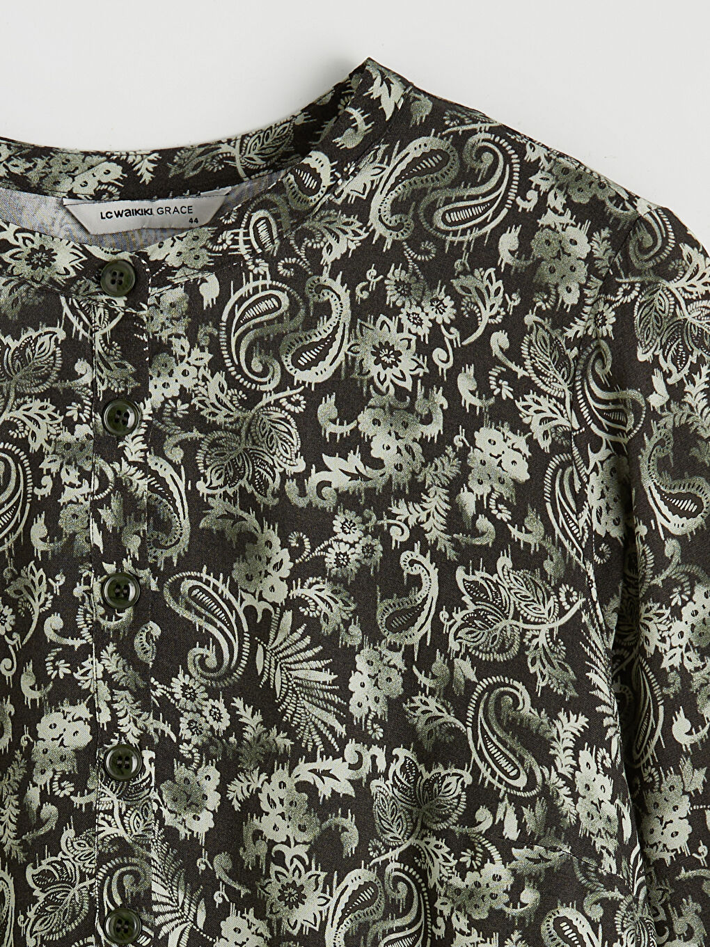 Yeşil Hakim Yaka Desenli Kadın Tunik-1