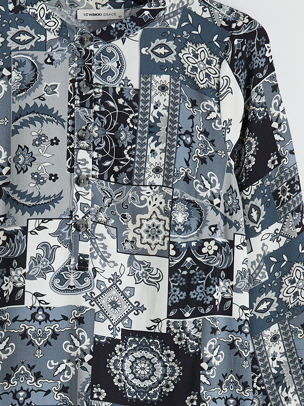 İndigo Hakim Yaka Desenli Kadın Tunik-1