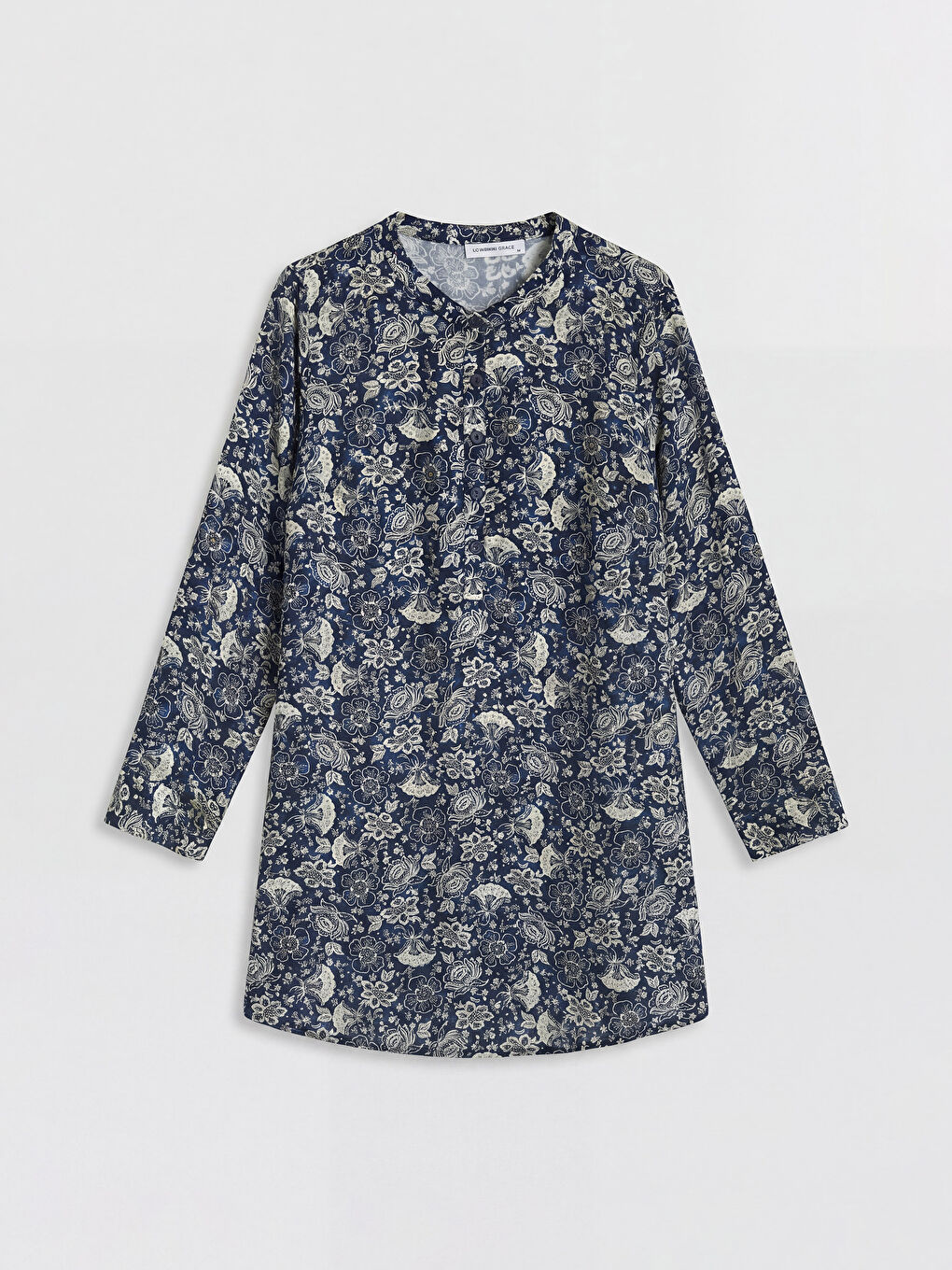 Lacivert Hakim Yaka Desenli Kadın Tunik