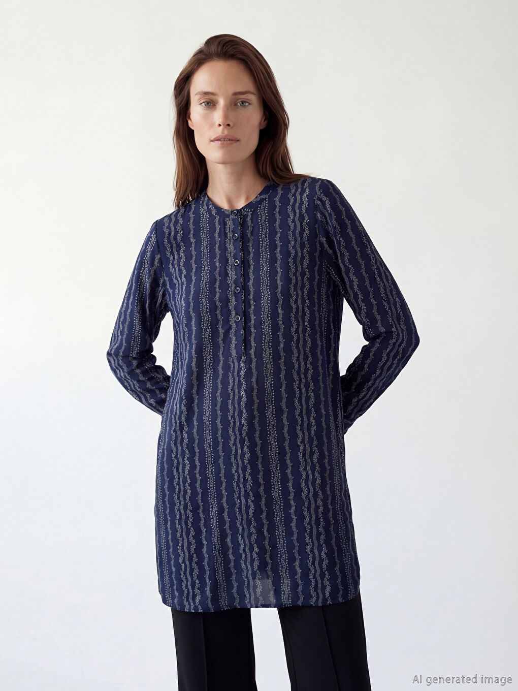 تونيك نسائي منقوش بياقة مندرين