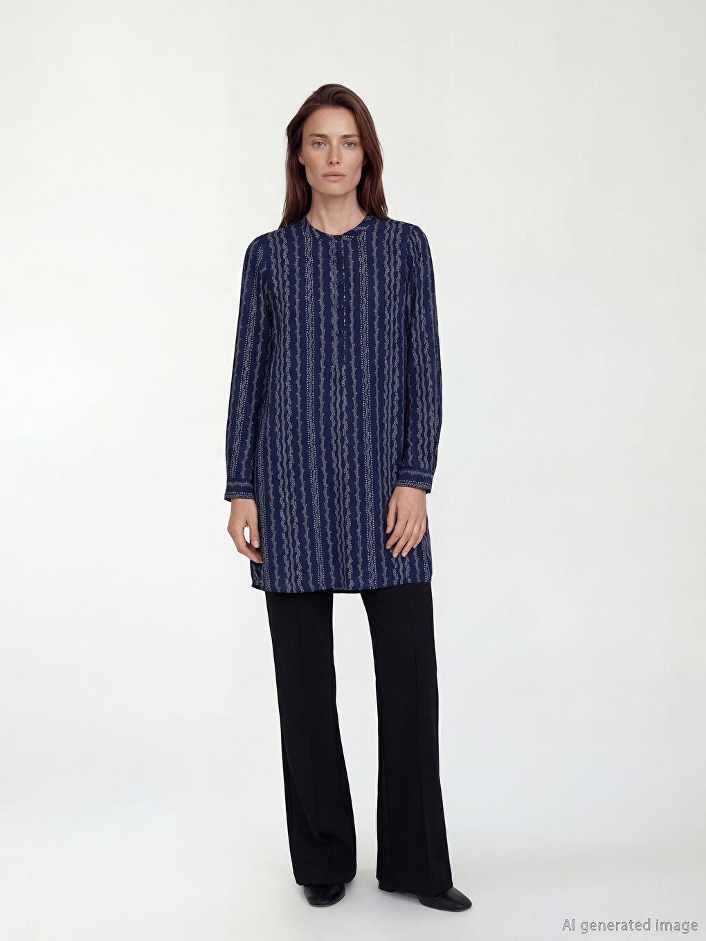 تونيك نسائي منقوش بياقة مندرين-1