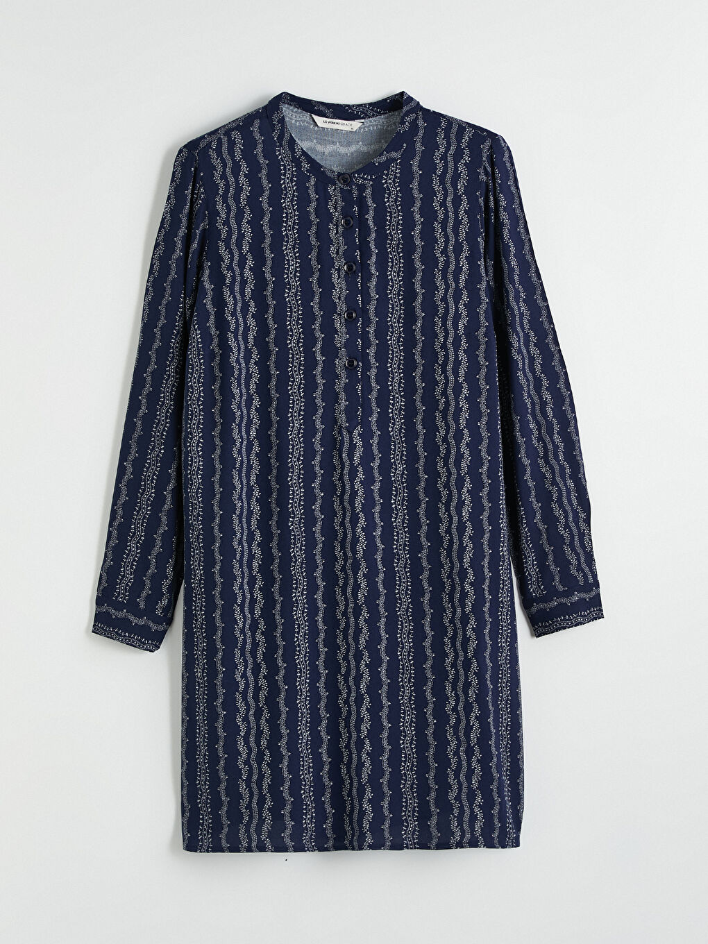 Lacivert Hakim Yaka Desenli Kadın Tunik