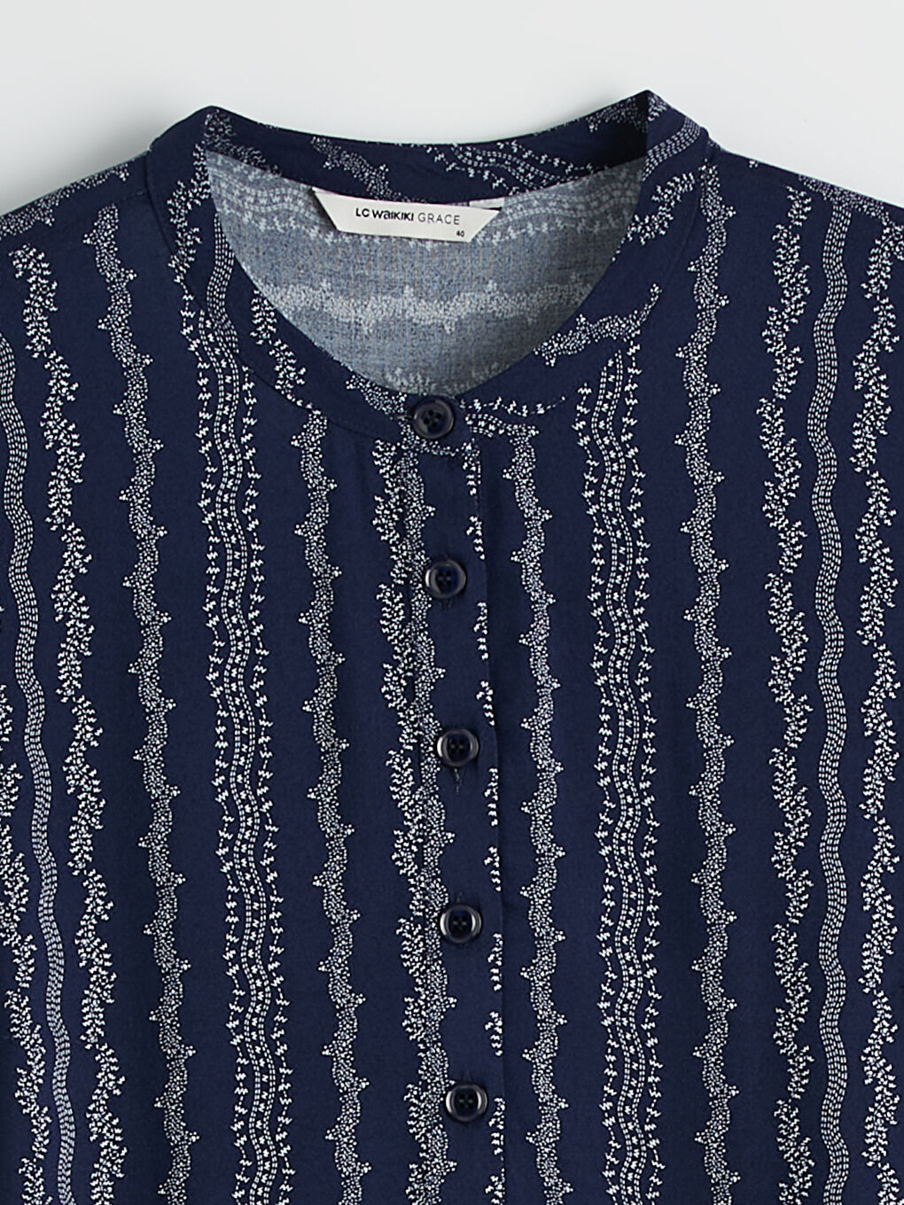 Lacivert Hakim Yaka Desenli Kadın Tunik-1