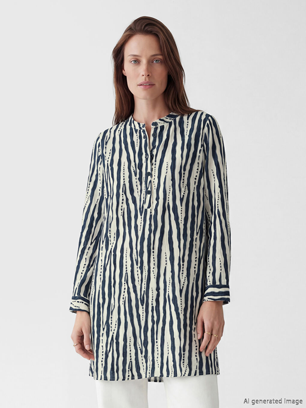 Grandad Collar Patterned Women's Tunic