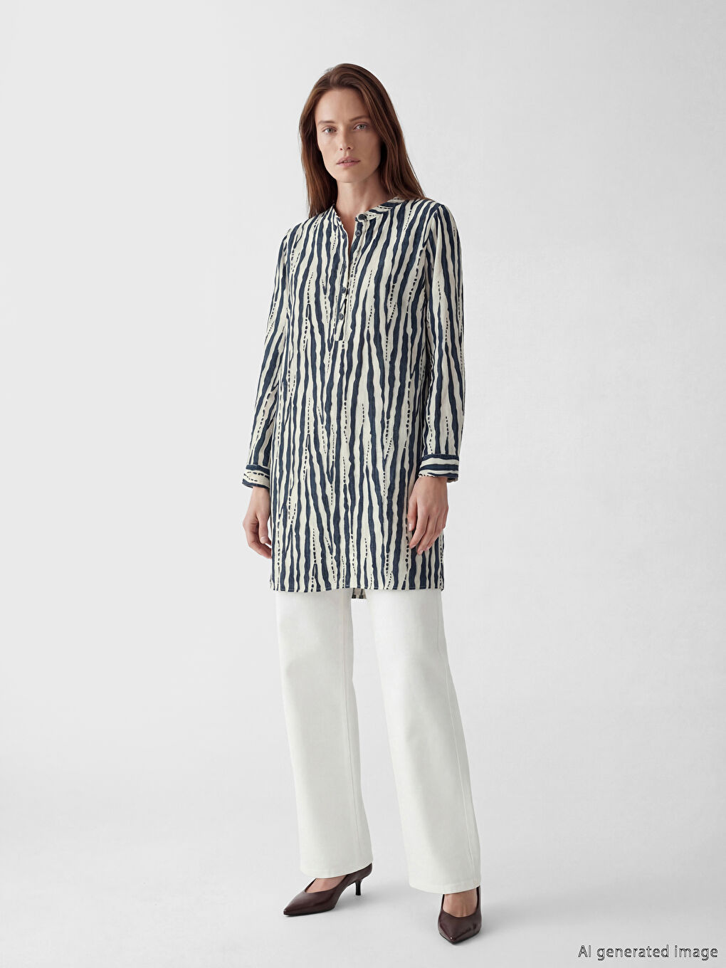 Grandad Collar Patterned Women's Tunic-1