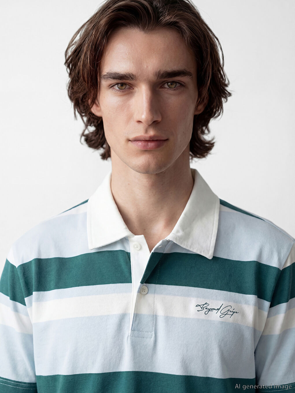 Mavi Polo Yaka Çizgili Erkek Tişört-2